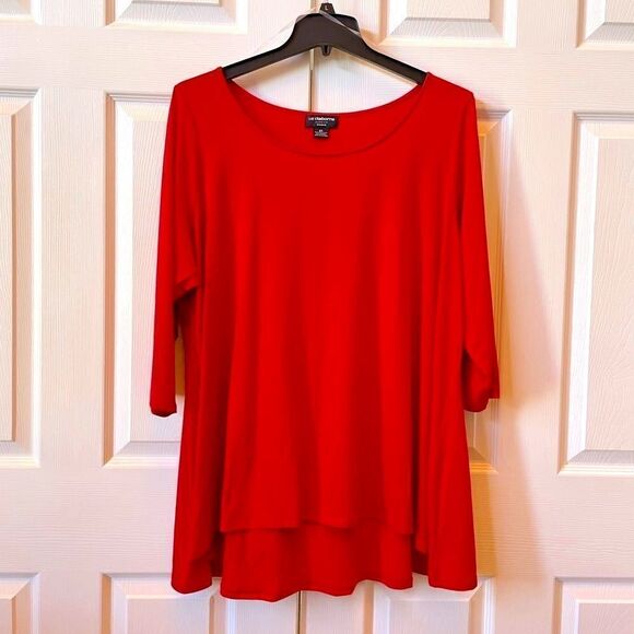 RED LIZ CLAIBORNE 3/4 LENGTH HIGH LOW TOP PLUS SIZE 2X - Picture 1 of 4